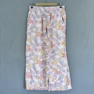 Nicole Miller New York Pants Womens M Linen Leaf‎ Print Wide Leg Pull-On Sheer